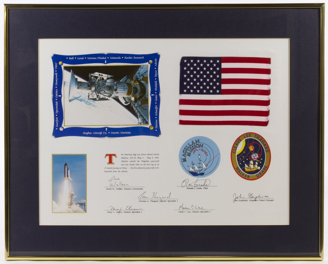 NASA Atlantis American Flag and Lithograph: NASA Atlantis American Flag and Lithograph Having the saying 'This American flag was flown aboard shuttle Atlantis, STS-30, May 4 - May 8, 1989. Atlantis carried the Magellan spacecraft into low Earth