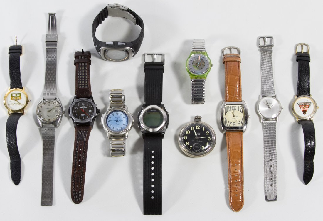 Wrist and Pocket Watch Assortment: Wrist and Pocket Watch Assortment Eleven items including a Tissot Automatic Seastar wrist watch, a Swatch AG 1990 wrist watch, two Armitron 'All-Sport' wrist watches and a Westclox pocket watch Length