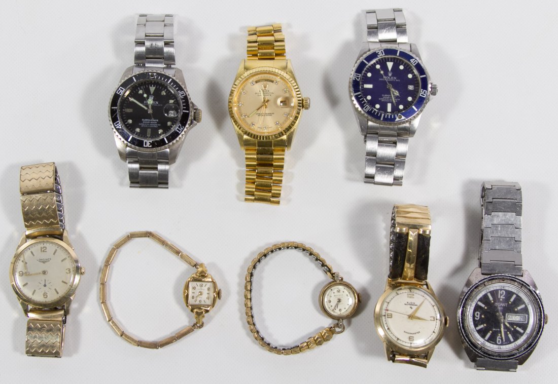 Wrist Watch Assortment: Wrist Watch Assortment Eight watches including three faux Rolex, an Elgin Self-Winding, a LeGant, a Longines and two ladies wrist watches Category: Jewelry and Timepieces > Watches Shipping Status: Le