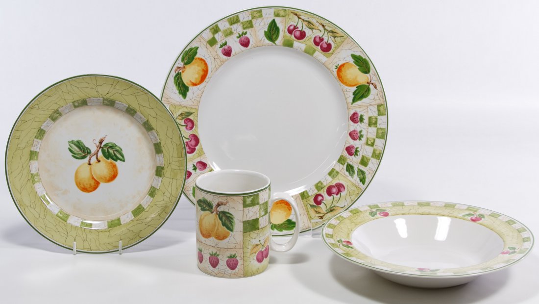 Coventry China Service: Coventry China Service Including: (12) dinner plates, (12) soup bowls, (12) desert plates and (12) cups; together with eight Cordon Bleu desert plates Diameter: 10.00 inches (dinner plate) Category: P