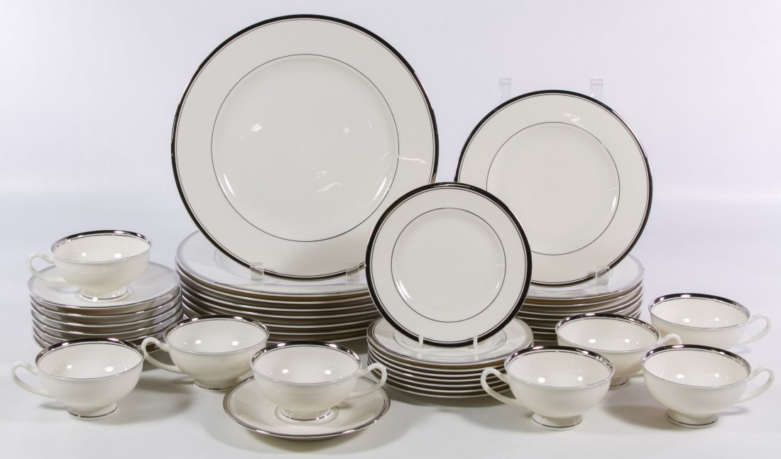 Syracuse 'Countess' China Service: Syracuse 'Countess' China Service Full service for eight including dinner plates, dessert plates, bread plates, coffee cups and saucers Diameter: 10.75 inches (dinner plate) Category: Porcelain and Ce
