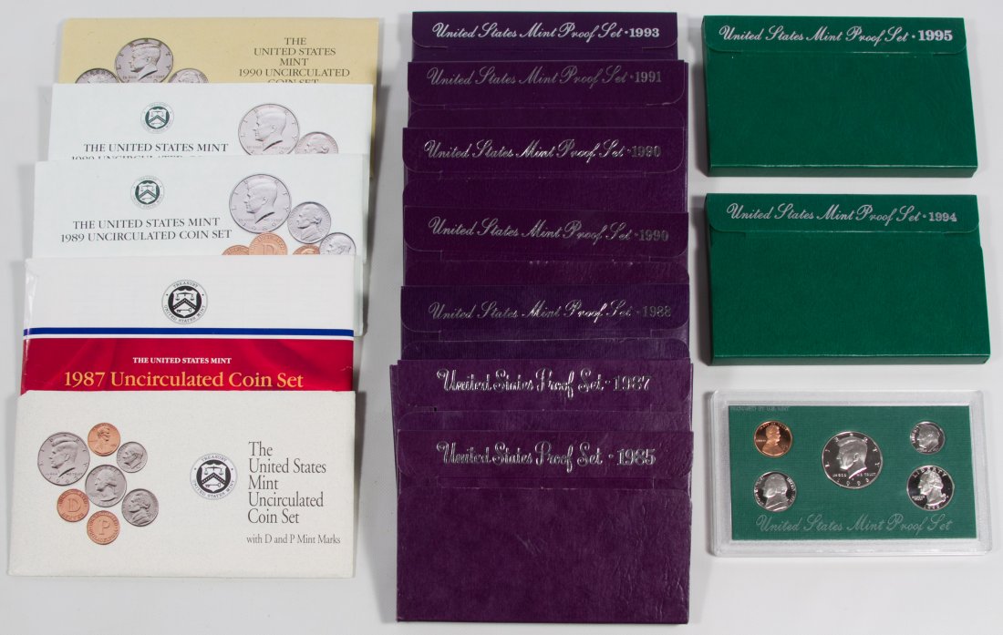 US Proof and Mint Set Assortment: US Proof and Mint Set Assortment Proof sets including: 1985, 1987, 1988, 1990, 1990, 1991, 1993, 1994, 1995 and 1998; Mint Sets including: 1987, 1989, 1989, 1990 and 1992 Category: US Proof, Year and 