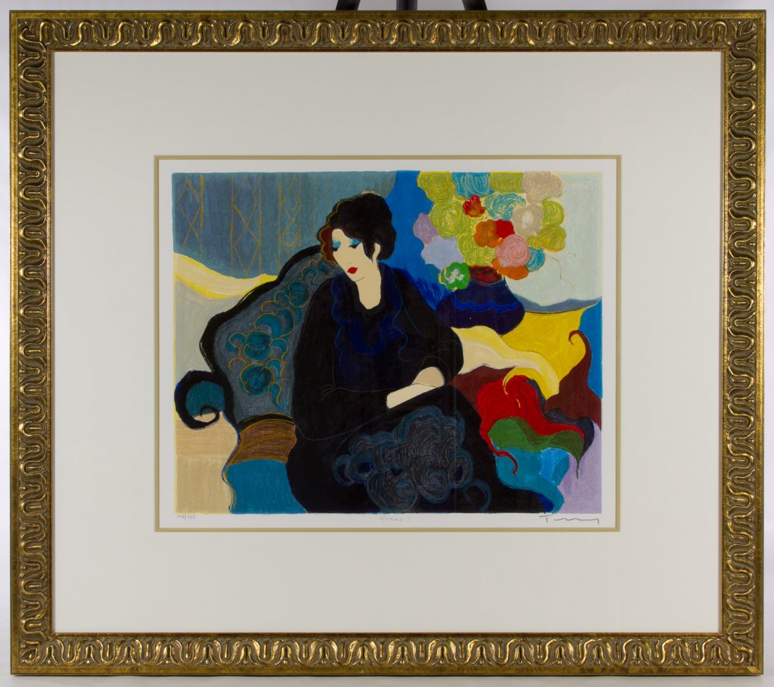 Itzchak Tarkay (Israeli, 1935-2012) Serigraph: Itzchak Tarkay (Israeli, 1935-2012) Serigraph Undated, numbered 102/350, pencil signed lower right, depicting a lounging female Height: 16.50 inches, Width: 20.50 inches (sight) Frame Size: 29.50 inch