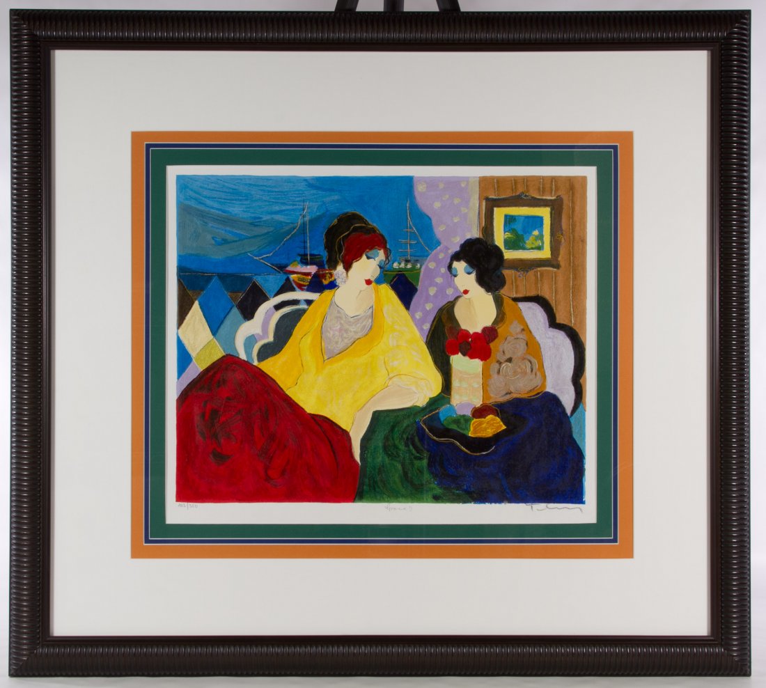 Itzchak Tarkay (Israeli, 1935-2012) Serigraph: Itzchak Tarkay (Israeli, 1935-2012) Serigraph Undated, numbered 103/350, pencil signed lower right, depicting two seated females Height: 16.75 inches, Width: 20.00 inches (sight) Frame Size: 31.50 inc