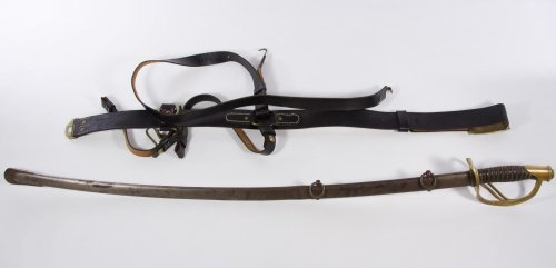 Ames Civil War Sword with Belt: Ames Civil War Sword with Belt 1865, having original scabbard; together with a knights templar leather belt labeled 'E. Gaylord' Length: 40.50 inches (sword) Category: Military & Weapons > Civil War S