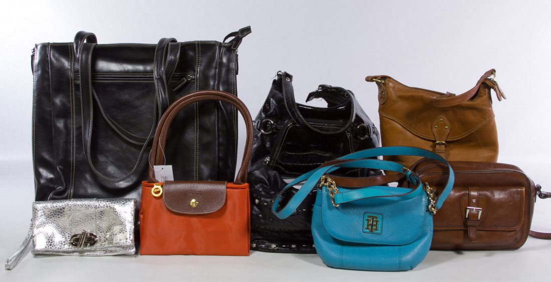 Designer Leather Purse Assortment: Designer Leather Purse Assortment Seven purses and a large computer, carry-all bag with examples from Tommy Hilfiger, Etienne Aigner, Laura DiMaggio, Giani Bernini, Longchamps, Buxton and Stone Mounta