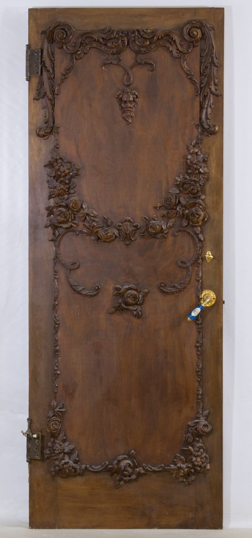 Victorian Ornate Applied Carving Oak Door: Victorian Ornate Applied Carving Oak Door One side is walnut stained with carved floral moldings, the other is painted white with mirror Height: 79.50 inches, Width: 30.00 inches, Depth: 2.00 inches C