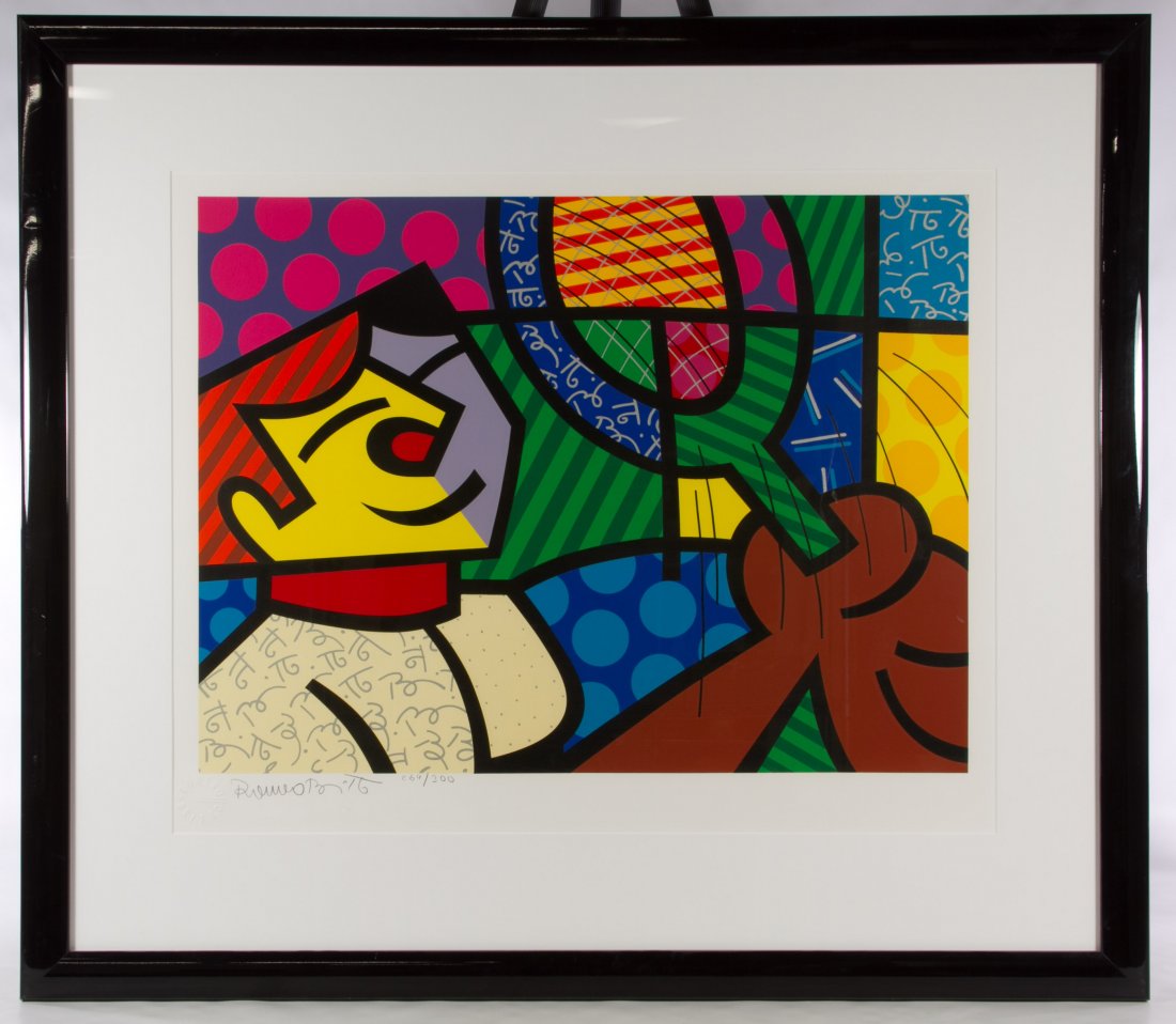 Romero Britto (Brazilian, b.1963) 'Jimmy Conners': Romero Britto (Brazilian, b.1963) 'Jimmy Conners' Serigraph 1976, signed lower left, numbered 264/300, depicting a tennis player; having an embossed mark 'Romero Britto' lower left Height: 20.50 inche