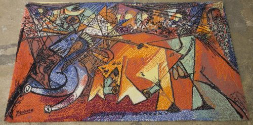 Danish Wool Picasso 'Run of the Bulls' Rug: Danish Wool Picasso 'Run of the Bulls' Rug Having a colorful, abstract motif made by EGE Axminster for their 20th Century Masters Collection Length: 81.00 inches, Width: 55.00 inches Category: Rugs an