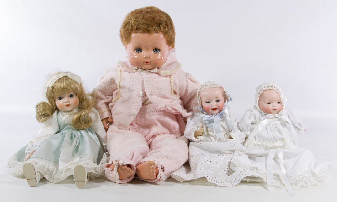 Antique and Vintage Doll Assortment: Antique and Vintage Doll Assortment Four dolls including an Armand Marseille #341 baby doll, a Hertel & Schwab #142 solid dome bisque baby doll, a composition Effanbee 'Sweetie Pie' doll and a 1985 Go