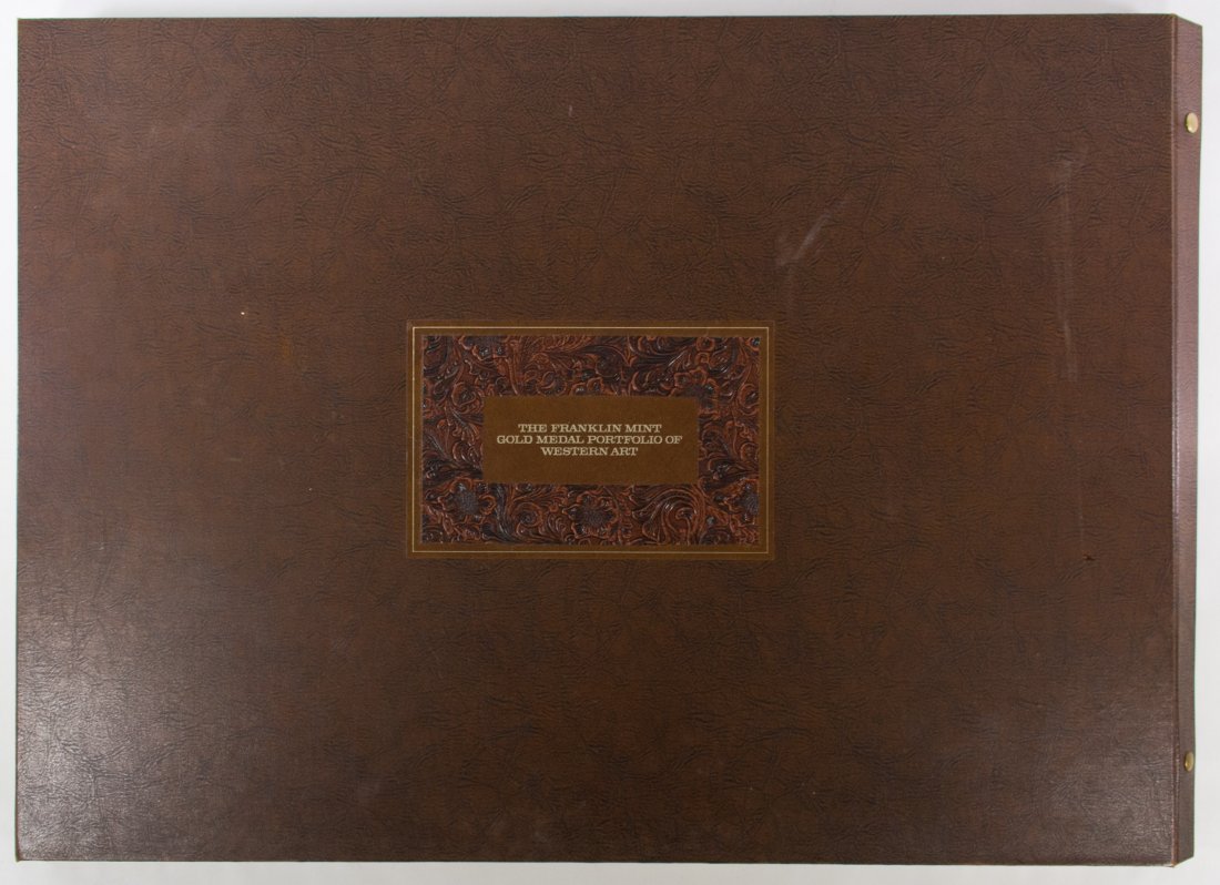 The Franklin Mint Gold Medal Print Portfolio of Western: The Franklin Mint Gold Medal Print Portfolio of Western Art 1973, ten matted prints, each signed by the artist in pencil lower right and depicting cowboy and Native American scenes; including ten arti