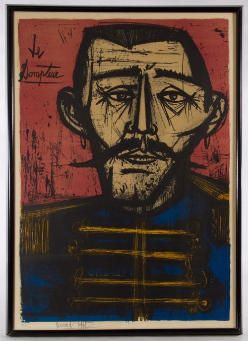Bernard Buffet (French, 1928-1999) 'Le Dompteur': Bernard Buffet (French, 1928-1999) 'Le Dompteur' Lithograph Undated, pencil signed lower left, numbered 111/120, depicting a portrait of the lion tamer Height: 28.00 inches, Width: 19.75 inches (sight