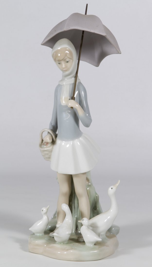 Lladro 4510 'Girl with Umbrella and Geese' Figurine