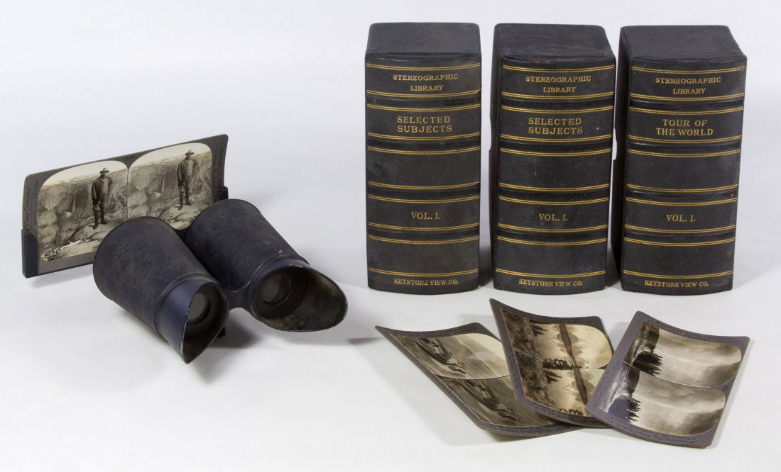 Keystone Stereoview Cards and Viewer: Keystone Stereoview Cards and Viewer Including fifty Keystone marked photograph stereo view cards of landscapes, a Keystone marked viewer and three Keystone marked boxes; together with hand-made, unma