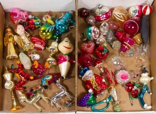 Christmas Figural Ornament Assortment: Christmas Figural Ornament Assortment Vintage to modern era glass Christmas and holiday ornaments with some in the shapes of animals or characters Height: 7.50 inches Category: Collectibles > Holiday 