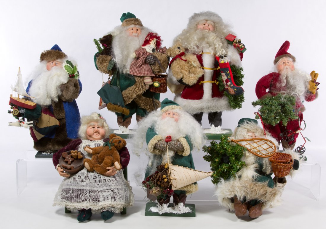 Reflections of Father Christmas Figures by Sally Rose: Reflections of Father Christmas Figures by Sally Rose Including seven limited edition figures with clay heads, glass eyes, cloth bodies and customized accessories Height: 14.00 inches (tallest) Catego