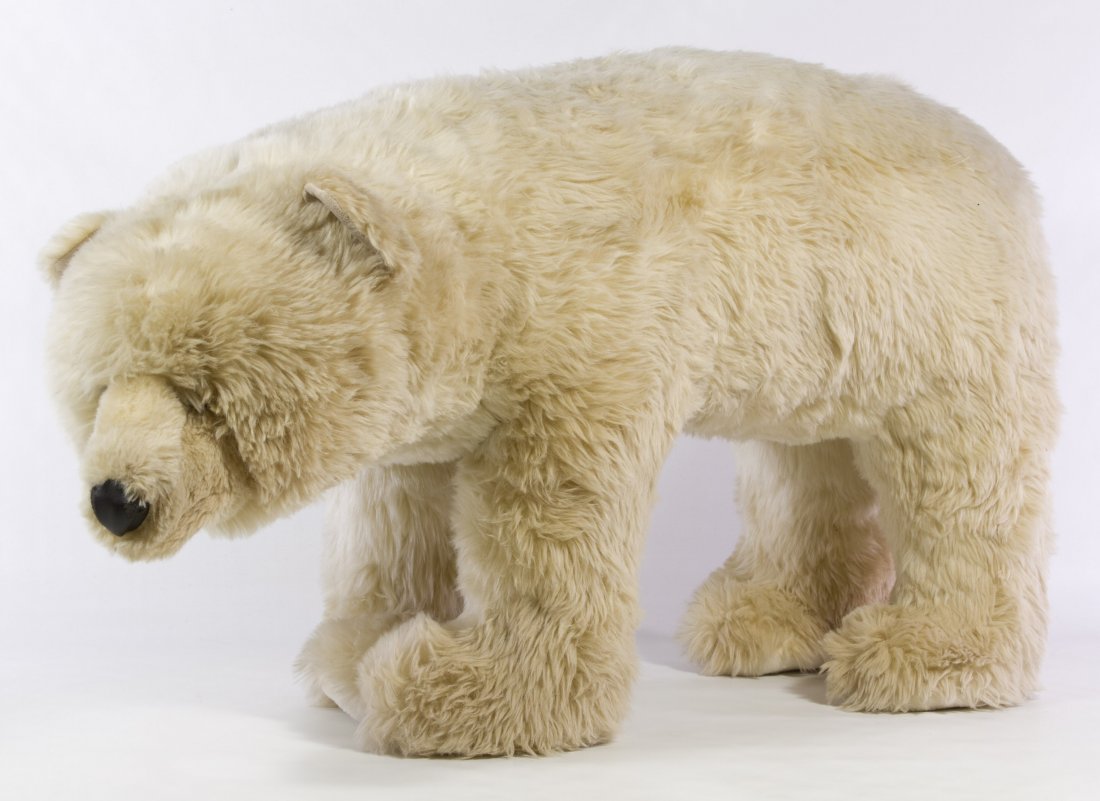 Polar Bear Foot Stool by Ditz: Polar Bear Foot Stool by Ditz Plush bear with firm stuffing and support legs Height: 17.00 inches, Width: 30.00 inches Category: Decorative Arts > Objects Shipping Status: Due to size, weight, value o