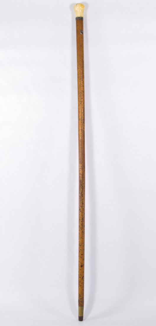 Sterling Silver, Bone and Wood Walking Stick: Sterling Silver, Bone and Wood Walking Stick Having a rounded bone knob handle, a silver collar and a hardwood shaft Length: 34.50 inches Category: Clothing & Accessories > Canes Tax Status: Subject t