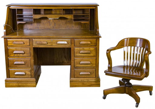 Oak Roll Top Desk And Chair By Jasper Cabinet Company Jul 19