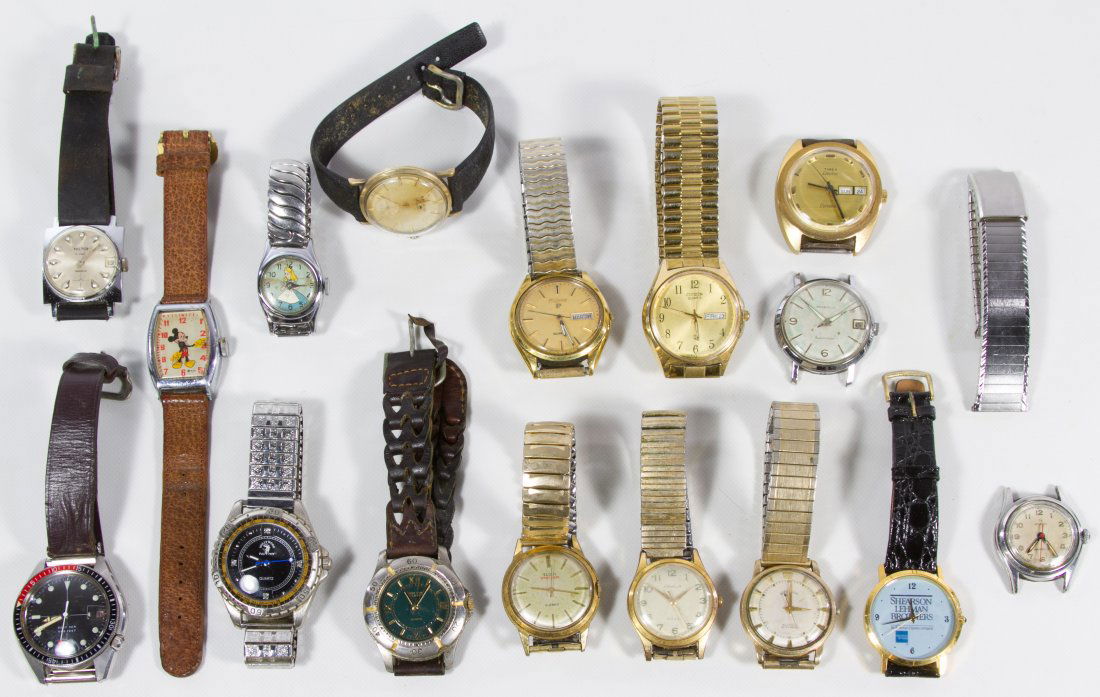 Wrist Watch Assortment: Wrist Watch Assortment Sixteen wrist watches including Pulsar, Timex, Citizen, Accutron, Hilton, Cinderella and Mickey Mouse Length: 7.25 inches (adjustable bands) Category: Jewelry and Timepieces > W