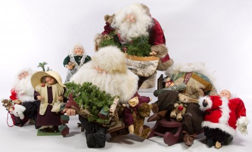 Reflections of Father Christmas Figures by Sally Rose: Reflections of Father Christmas Figures by Sally Rose Five limited edition figures with clay faces, glass eyes and custom made accessories Width: 17.00 inches (Santa in sled) Category: Collectibles > 