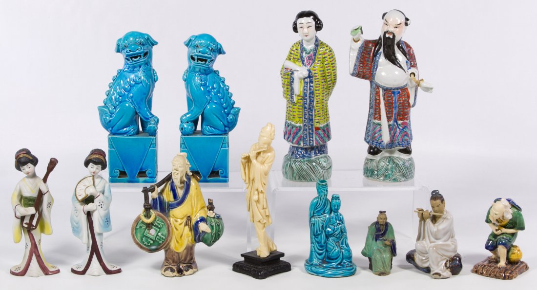 Asian Figurine Assortment: Asian Figurine Assortment Twelve 20th century figurines with some having 'Made in Taiwan,' 'Made in Hong Kong' or 'Made in China' marks Height: 9.00 inches (tallest) Category: Figurines > Asian Shippi