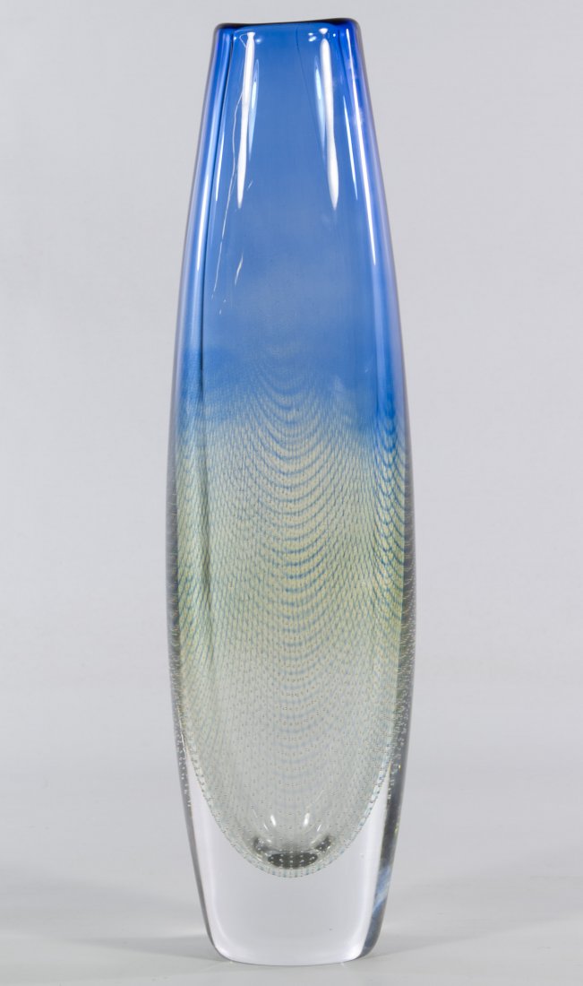 Sven Palmquist for Orrefors Art Glass Vase: Sven Palmquist for Orrefors Art Glass Vase Having bubble design among green and blue colors, etched signature to the underside Height: 13.75 inches Category: Glass > Art Glass Shipping Status: Leonard