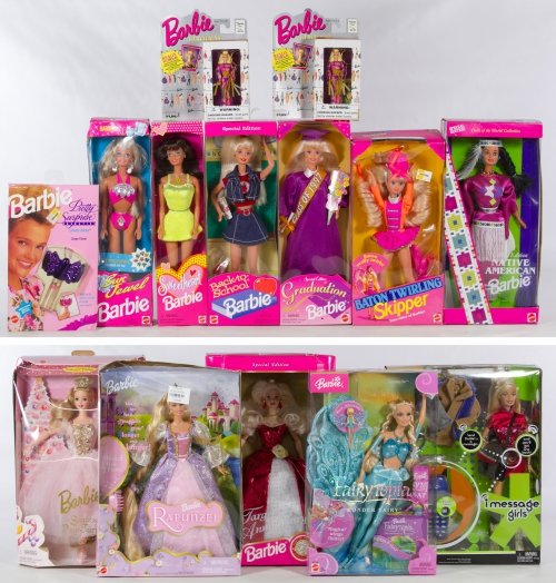 Barbie Doll Assortment: Barbie Doll Assortment c.2010, including eleven boxed dolls, two Barbie key chains in original packages and a Barbie lip gloss Height: 11.50 inches (doll) Category: Toys and Dolls > Modern Dolls Shipp