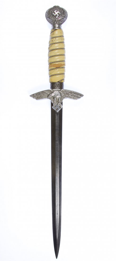 World War II German Luftwaffe Air Force Officer Dagger: World War II German Luftwaffe Air Force Officer Dagger Second model Length: 15.00 inches Category: Military & Weapons > World War II Shipping Status: Leonard Auction, Inc. will directly ship via USPS 