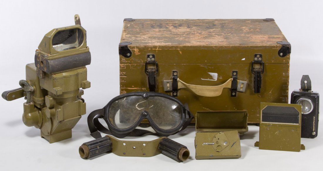 Cold War Era Russian TKH-1C Tank Scope with Case: Cold War Era Russian TKH-1C Tank Scope with Case Tank scope with parts in original wood case with Russian paper label on underside of lid; possibly for a T-72 tank; exterior of box has stenciled mark