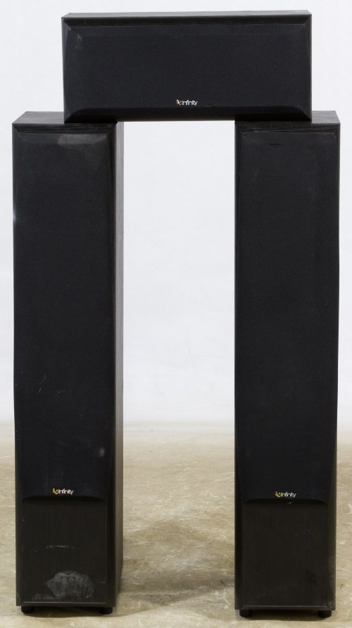 Infinity Stereo Speakers: Infinity Stereo Speakers Three items including an Infinuity Primus C25 speaker with serial #MEO688-19298 and a pair of Infinity Pimus 250 tower speakers with serial #MEO680-23800; together with Cerwin