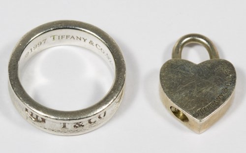 Tiffany & Co Sterling Silver Jewelry: Tiffany & Co Sterling Silver Jewelry Including an 1837 ring and a heart-shaped 'Return' spring lock Length: 15.75 inches Weight: 10.67 dwts. Category: Jewelry and Timepieces > Sterling Silver Shipping