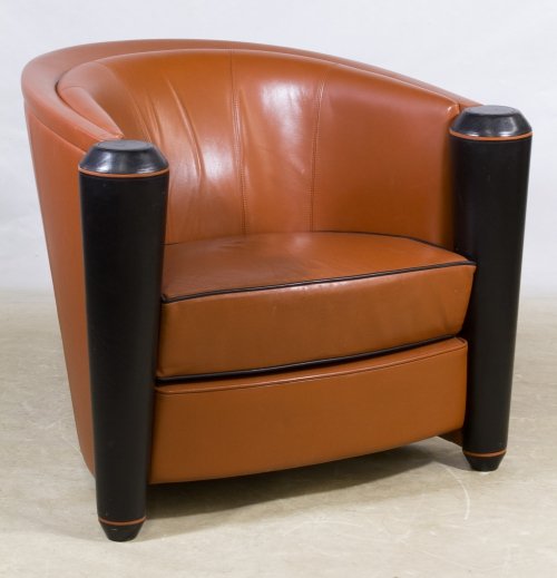 Leather 'Pace Collection' Club Chair by Adam Tihany for: Leather 'Pace Collection' Club Chair by Adam Tihany for i4 Mariani Italian leather and wood barrel club chair Height: 30.00 inches, Width: 36.00 inches, Depth: 39.00 inches Category: Furniture > Mid-C