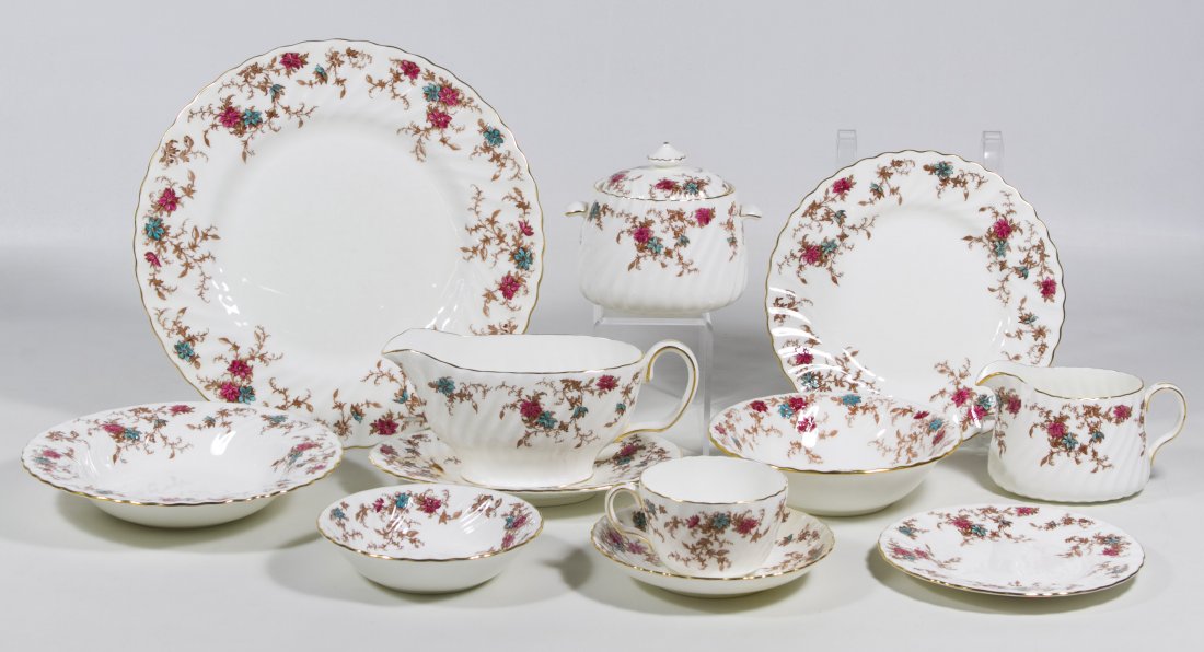 Minton 'Ancestral' S376 China Service: Minton 'Ancestral' S376 China Service Including (12) dinner plates, (12) luncheon plates, (12) bread or dessert plates, (12) large soup bowls, (16) medium bowls, (14) fruit bowls, (15) saucers, (17) c
