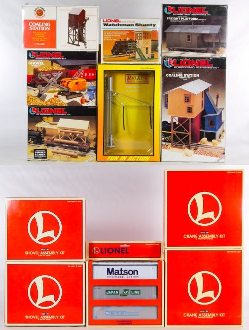 O-Scale Model Toy Train Accessory Assortment: O-Scale Model Toy Train Accessory Assortment Including examples from Lionel, Rail King and Bachmann with most in original sealed packages Category: Toys and Dolls > Modern Trains Shipping Status: Due 