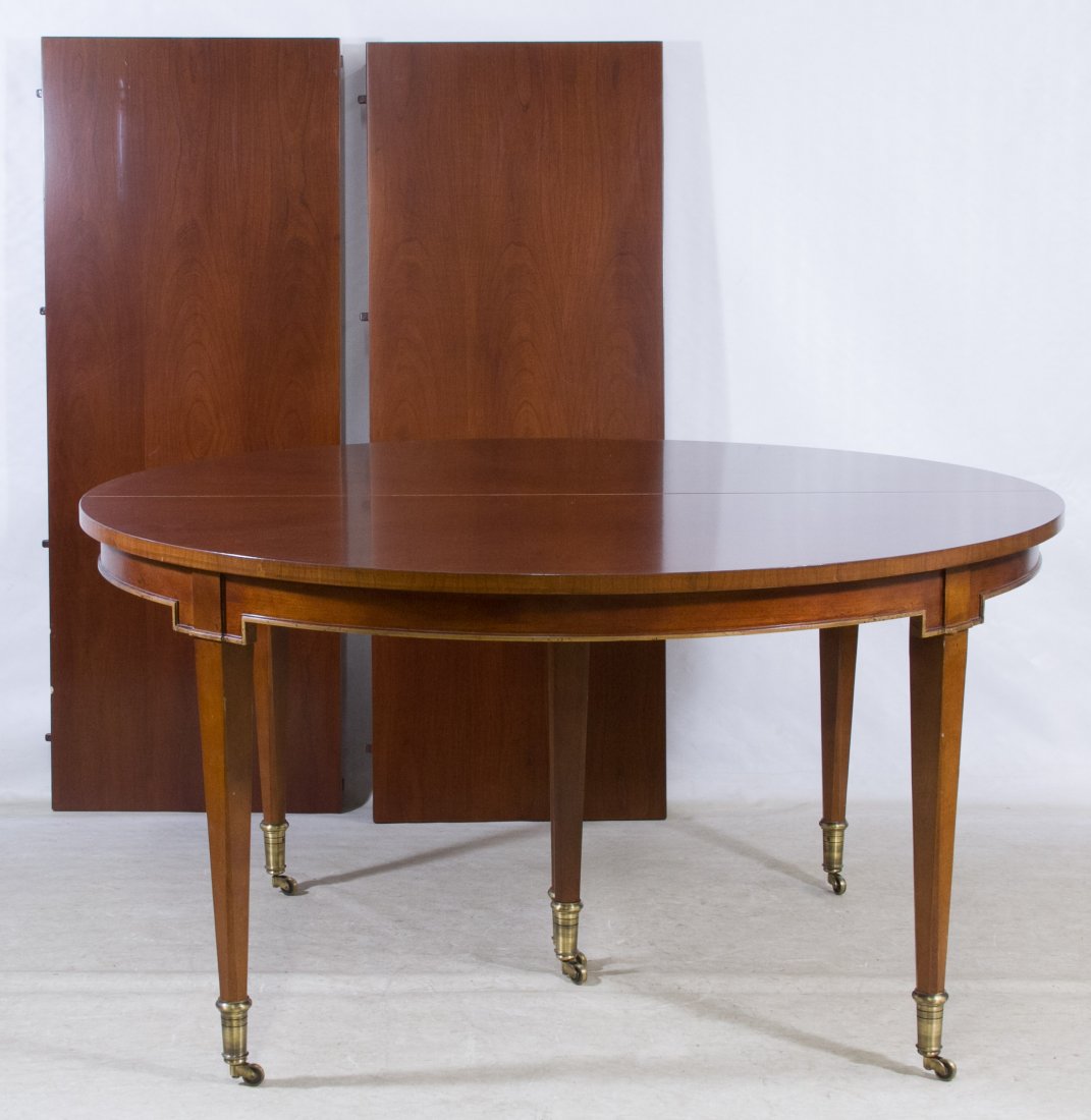 Floral Burled Cherry Dining Table by Baker: Floral Burled Cherry Dining Table by Baker 5-legged round table with two leaves Height: 30.00 inches, Diameter: 58.00 inches (dimension without 22 inch leaves) Category: Furniture > Contemporary Shipp