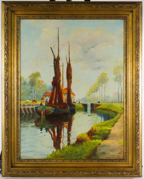 Douglas Conway (American, 20th Century) 'Sailboats' Oil: Douglas Conway (American, 20th Century) 'Sailboats' Oil on Canvas Undated, signed lower right, depicting two people on sailboats Height: 24.00 inches, Width: 18.00 inches (canvas) Frame Size: 29.50 in