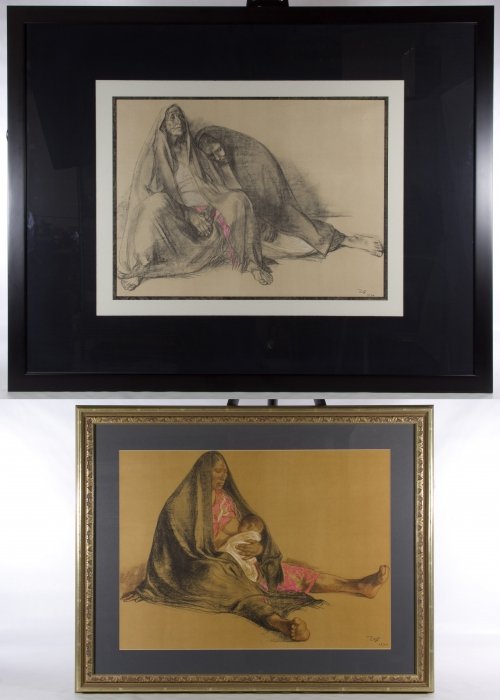 Francisco Zuniga (Mexican, 1912-1998) Native American P: Francisco Zuniga (Mexican, 1912-1998) Native American Prints 1974, signed in the print lower right, each depicting seated Native Americans Height: 18.00 inches, Width: 24.00 inches (largest sight) Cat