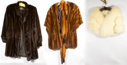 Fur Coat Assortment: Fur Coat Assortment Three items including a short mink coat with an Guy Laroche Paris / Evans Collection label, a fox cape with fox stole and a white fur cape with a Lester Conklin Reno label Length: