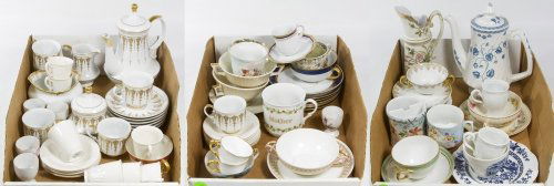 Porcelain Teapot, Bowl and Cup Assortment: Porcelain Teapot, Bowl and Cup Assortment Including a large 'Contessa' coffee set with gold trim, soup bowls with under plates marked 'T&V Limoges' and cups and saucers from England, Germany and Bavar