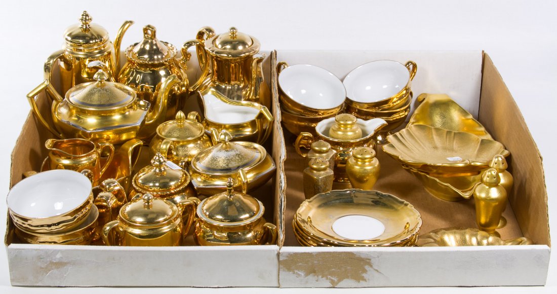 Mitterteich Bavaria Gold-Washed Tea Service: Mitterteich Bavaria Gold-Washed Tea Service Including cups and saucers, creamers, sugar bowls and teapots Height: 8.00 inches (teapot) Category: Porcelain & Ceramics > Bavarian Tax Status: Subject to 