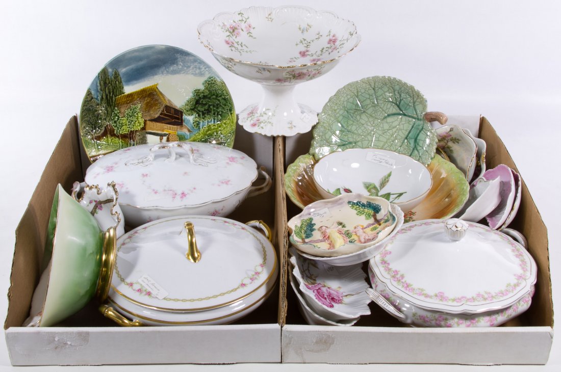 Ceramic Dish Assortment Assortment: Ceramic Dish Assortment Assortment Including two boxes of covered casseroles, painted and figural bowls and trinket dishes with examples from Austria, Italy, Germany and France Diameter: 11.50 inches 