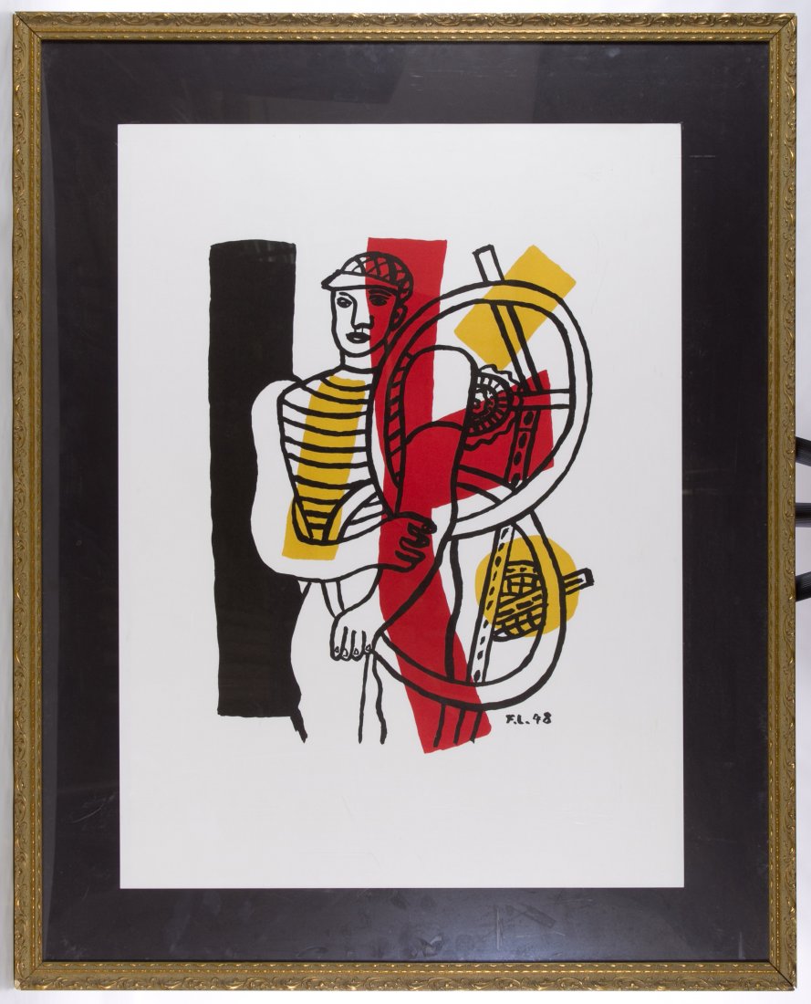 Fernand Leger (French, 1881-1955) 'Le Cycliste I': Fernand Leger (French, 1881-1955) 'Le Cycliste I' Lithograph Undated, printed signature lower right, depicting a bicycle rider Height: 29.75 inches, Width: 22.00 inches (sight) Frame Size: 38.00 inche
