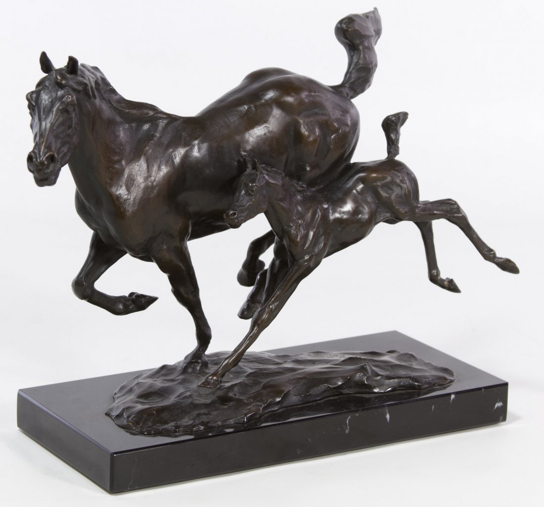 (After) Terry Duen Kelsey (American, b.1946) 'Showing: (After) Terry Duen Kelsey (American, b.1946) 'Showing Off' Bronze Sculpture 20th Century, mounted on a marble plinth, labeled 'From An Original T. D. Kelsey' on the bottom Height: 8.00 inches, Width: 