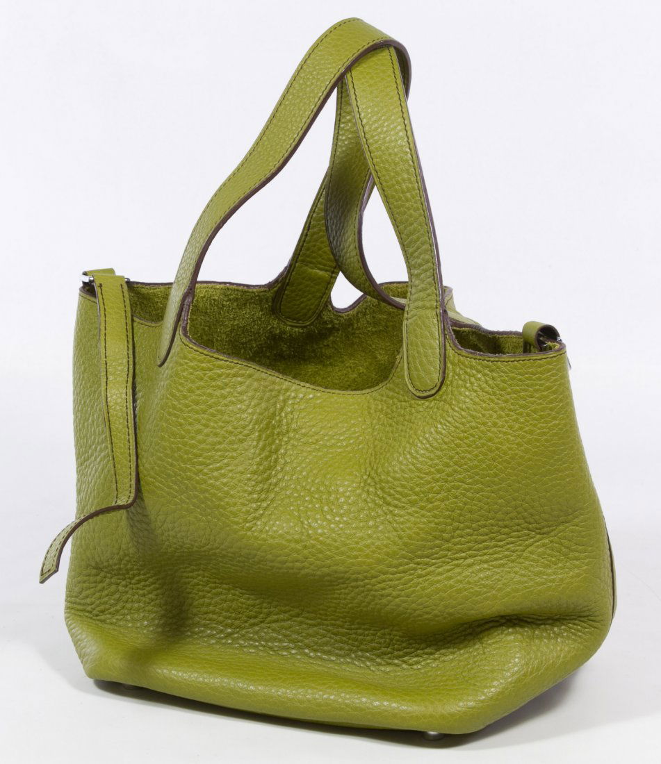 Hermes 'Picotin' Olive Green Leather Purse: Hermes 'Picotin' Olive Green Leather Purse Paris, stamped mark on the interior Width: 12.00 inches Category: Clothing & Accessories > Purses and Handbags Shipping Status: Leonard Auction, Inc. will di