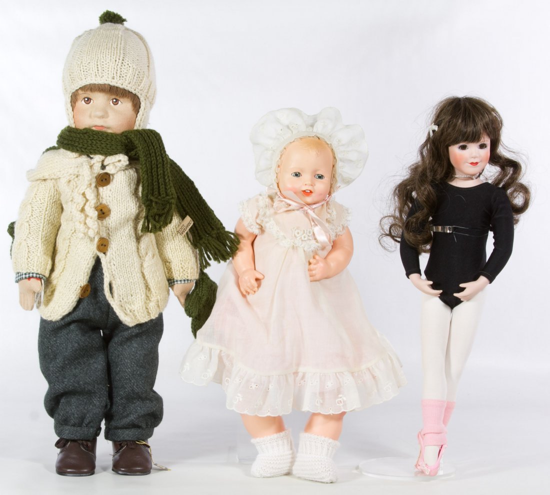 Karin Heller 'David' Cloth Doll: Karin Heller 'David' Cloth Doll Limited edition boy doll #162/1000; together with a bisque ballerina doll by the Littlest Ballet Company and a 1984 Effanbee limited edition 'Bubbles' doll #6/84 Height