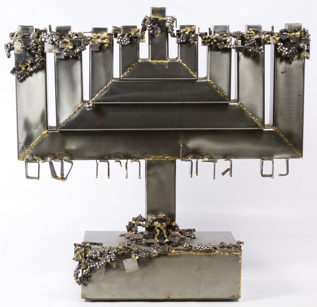 Richard Bitterman (American, 1929-2012) "Menorah": Richard Bitterman (American, 1929-2012) 'Menorah' Brutalist Candle Holder Undated, unsigned Height: 18.50 inches, Width: 19.00 inches Category: Fine Art > Sculpture Shipping Status: Due to size, weigh
