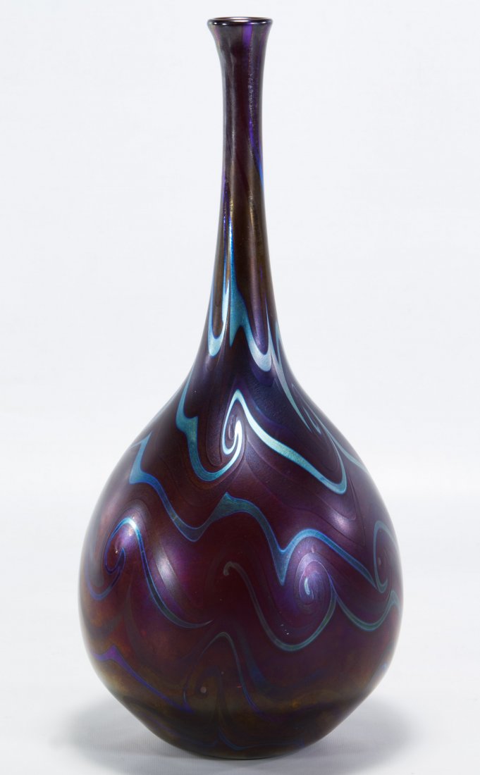 Charles Lotton 'King Tut' Art Glass Vase: Charles Lotton 'King Tut' Art Glass Vase American, 1974, signature to the underside, bulbous stick form Height: 12.00 inches Category: Glass > Art Glass Shipping Status: Leonard Auction, Inc. will dir