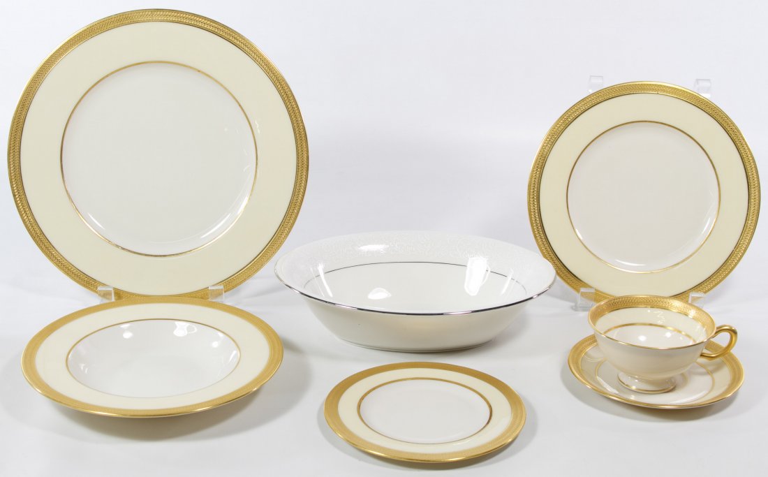 Lenox 'Vernon' China Service: Lenox 'Vernon' China Service Including (6) dinner plates, (11) salad plates, (6) bread plates, (6) coffee cups, (7) saucers, (6) soup bowls and (2) fruit bowls; together with Pickard 'Brocade' partial