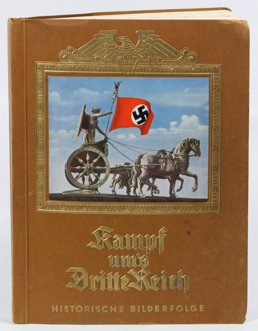 German Cigarette Card Book: German Cigarette Card Book 1933, 'Kampf um's Dritte Reich' (Fight for the Third Reich) collector book having all the cards with images of Hitler and Nazi symbols; complete with hardcover envelope Heig
